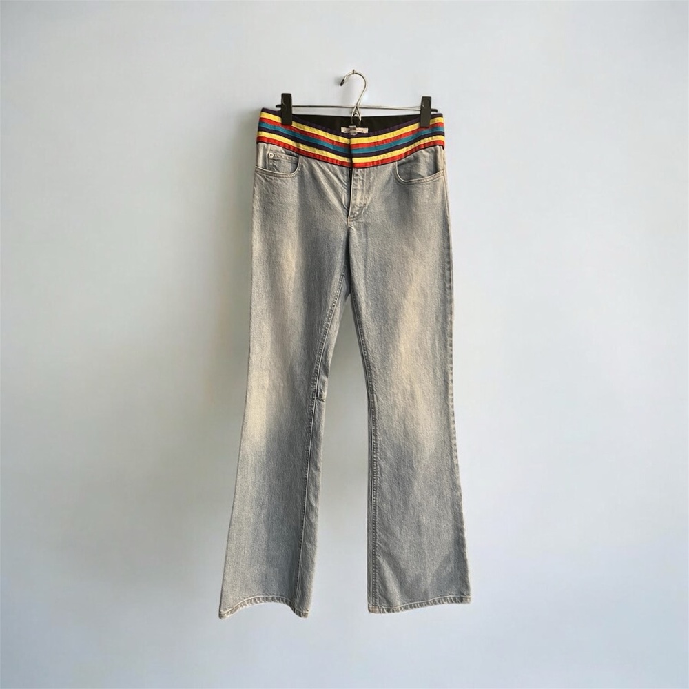 Alice + Olivia Gray "Kayleigh" Bell Bottom Flare Jeans with Colorful Waistband